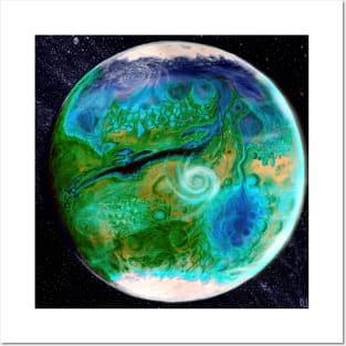 Green terraformed Mars with ocean and seas Posters and Art